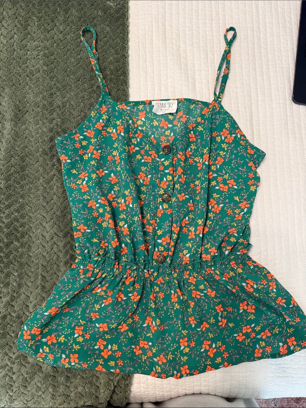 Sienna Sky Teal Floral Button-Front Spaghetti Strap Camisole